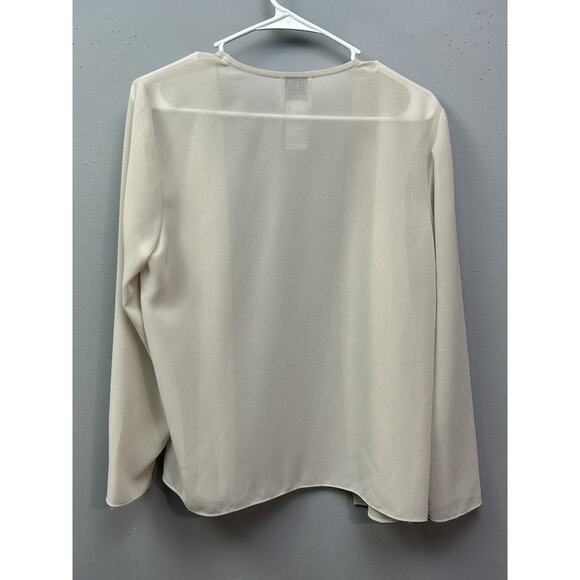 R&M Richards Blazer Womens 8P Beige Chiffon Lightweight Sheer Open Front Jacket - Picture 2 of 6